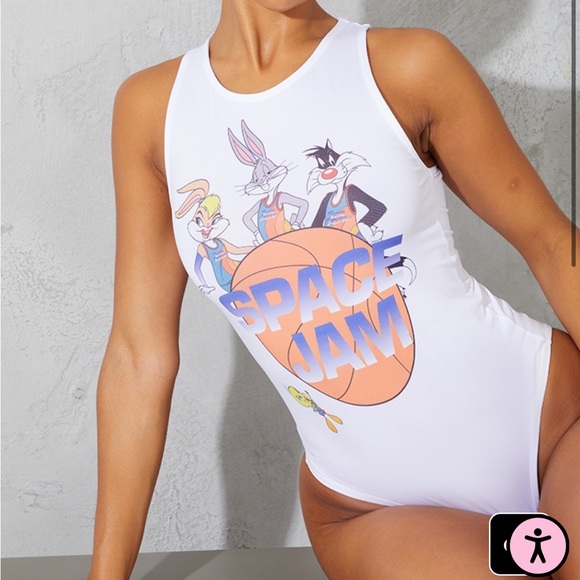 NWT Pretty Little Thing Space Jam Printed Racer Bodysuit - Picture 5 of 10